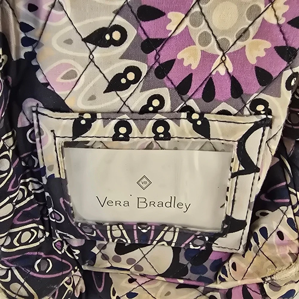 Vera Bradley Quilted Lunch Bag Purple Black Floral Mandala Insulated Travel Tote